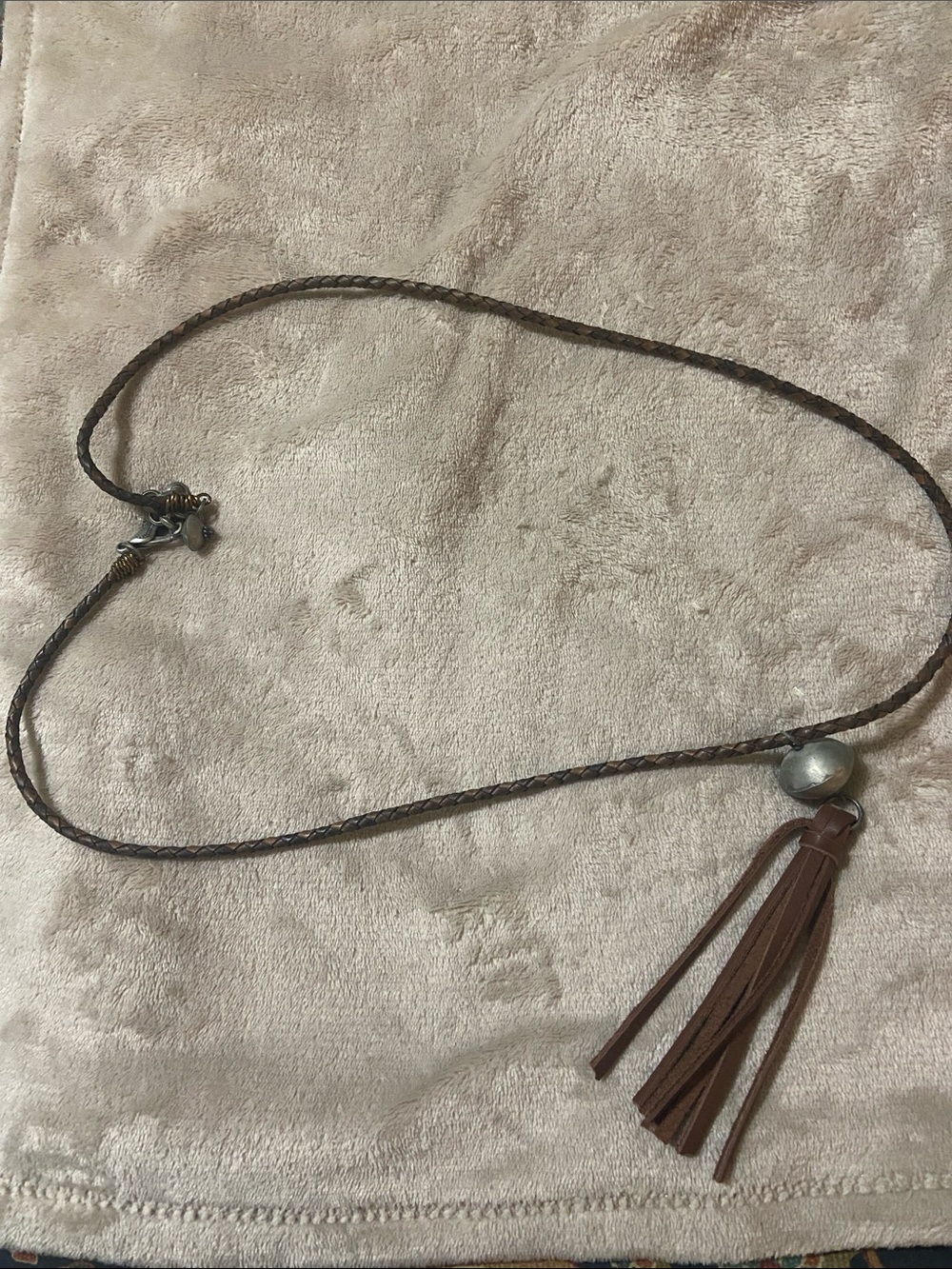 Brown Leather Tassel Necklace with Silver Accent